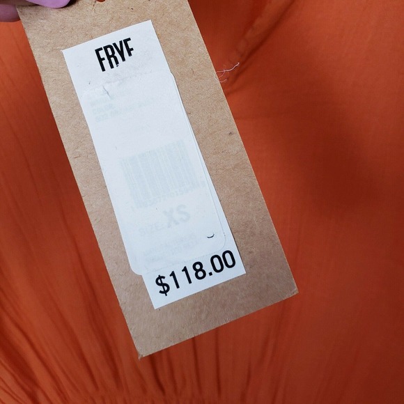 Frye Womens Top Size XS Split Neck Smocked Waist Short Sleeves in Orange Rust - Picture 8 of 12